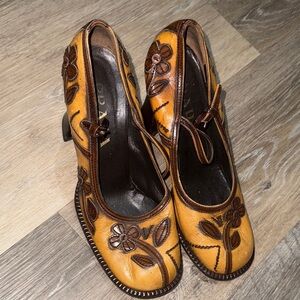 1996 Prada Antiqued Floral Mary Janes
